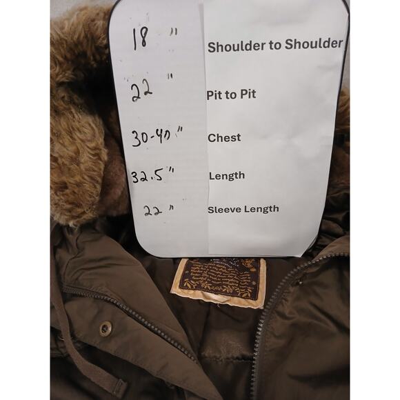 Old Navy Parka L Brown Coat Fur Trim Hood Warm Lined Winter Jacket Gorp Preppy - Picture 12 of 16